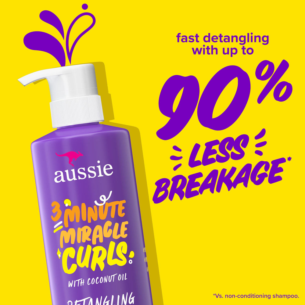 Aussie 3 Minute Miracle Curls deep conditioner bottle detangling quickly with low breakage