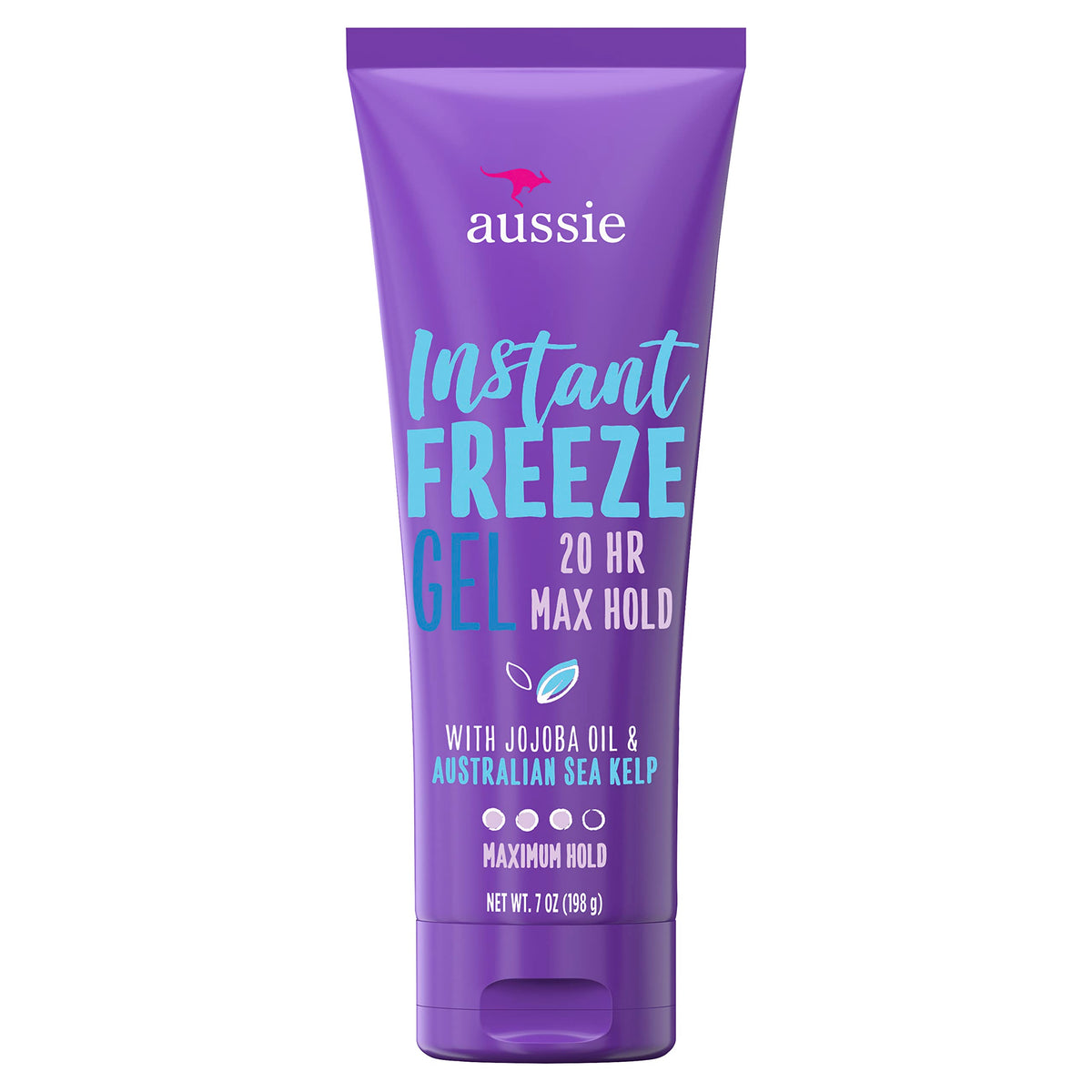 Aussie Instant Freeze Gel en bote, para fijación prolongada y estilo definido.