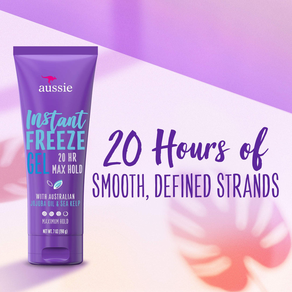 Textura cremosa de Aussie Instant Freeze facilita la aplicación y controla el peinado.