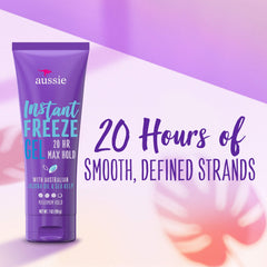 Textura cremosa de Aussie Instant Freeze facilita la aplicación y controla el peinado.