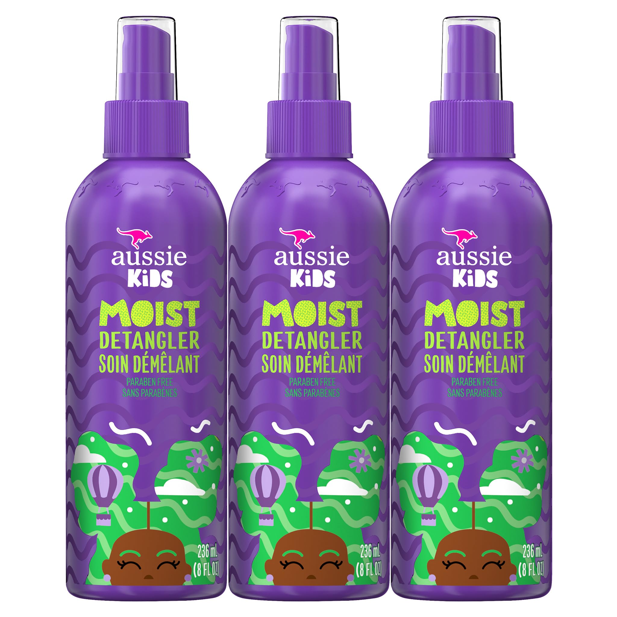 Aussie Kids Desenredante, botella rociadora para uso diario y desenredo suave.