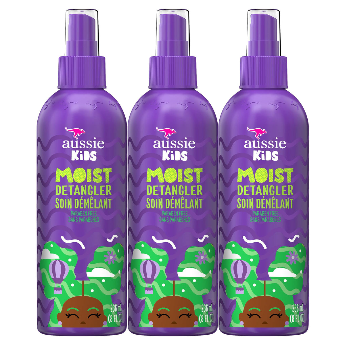 Aussie Kids Desenredante, botella rociadora para uso diario y desenredo suave.