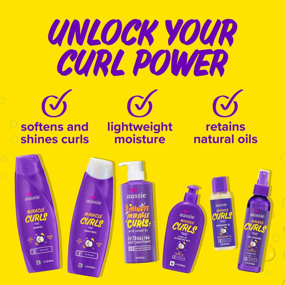 Aussie Miracle Curls conditioner bottle locking in moisture for soft curls