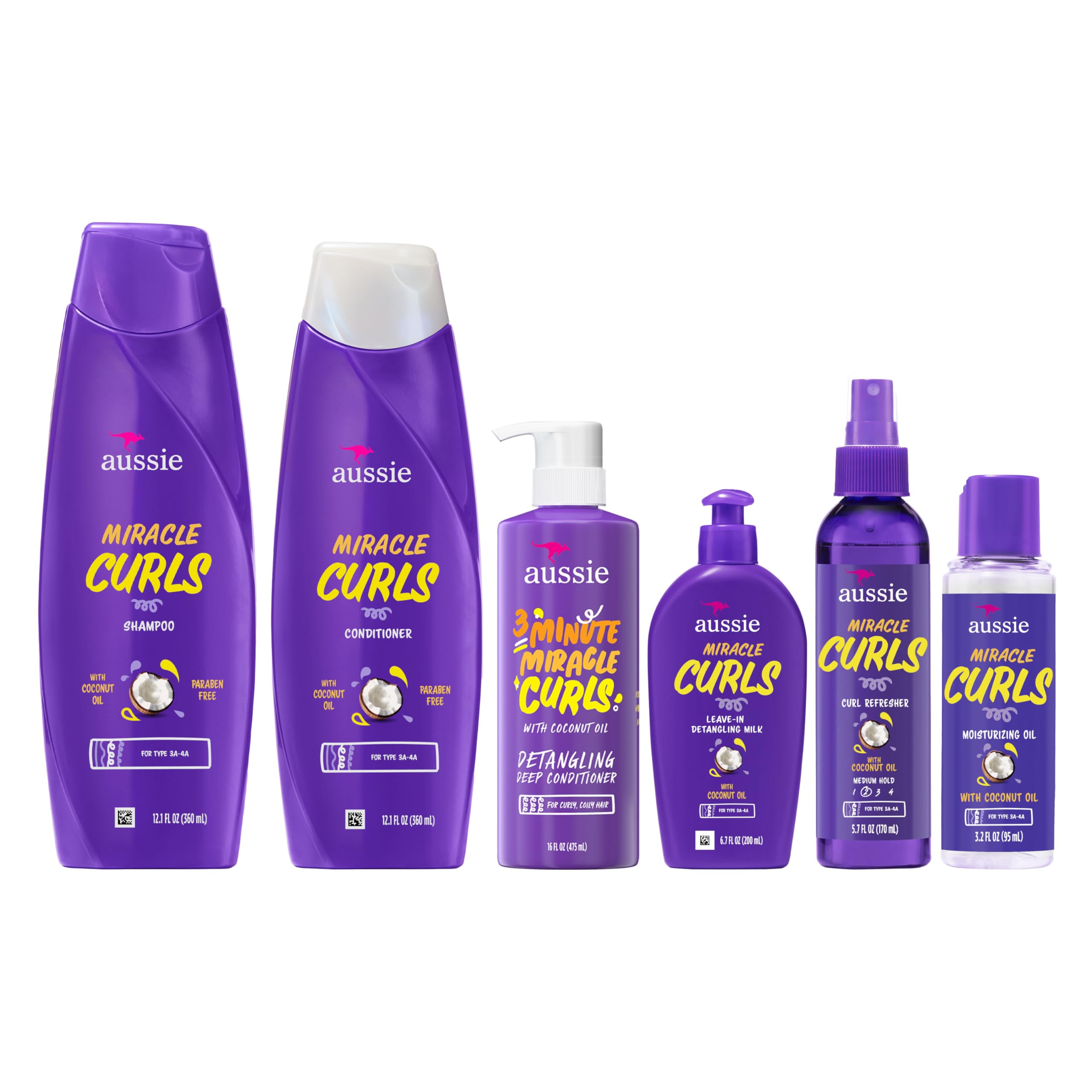 Aussie Miracle Curls full regimen display with cruelty-free formula