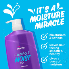 Aplicación suave con Aussie Miracle Moist después del champú para cabello más suave.