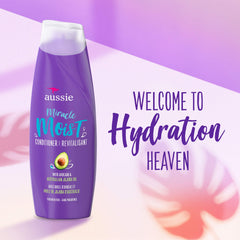Aussie Miracle Moist Conditioner en botella, suavidad y control de enredos.