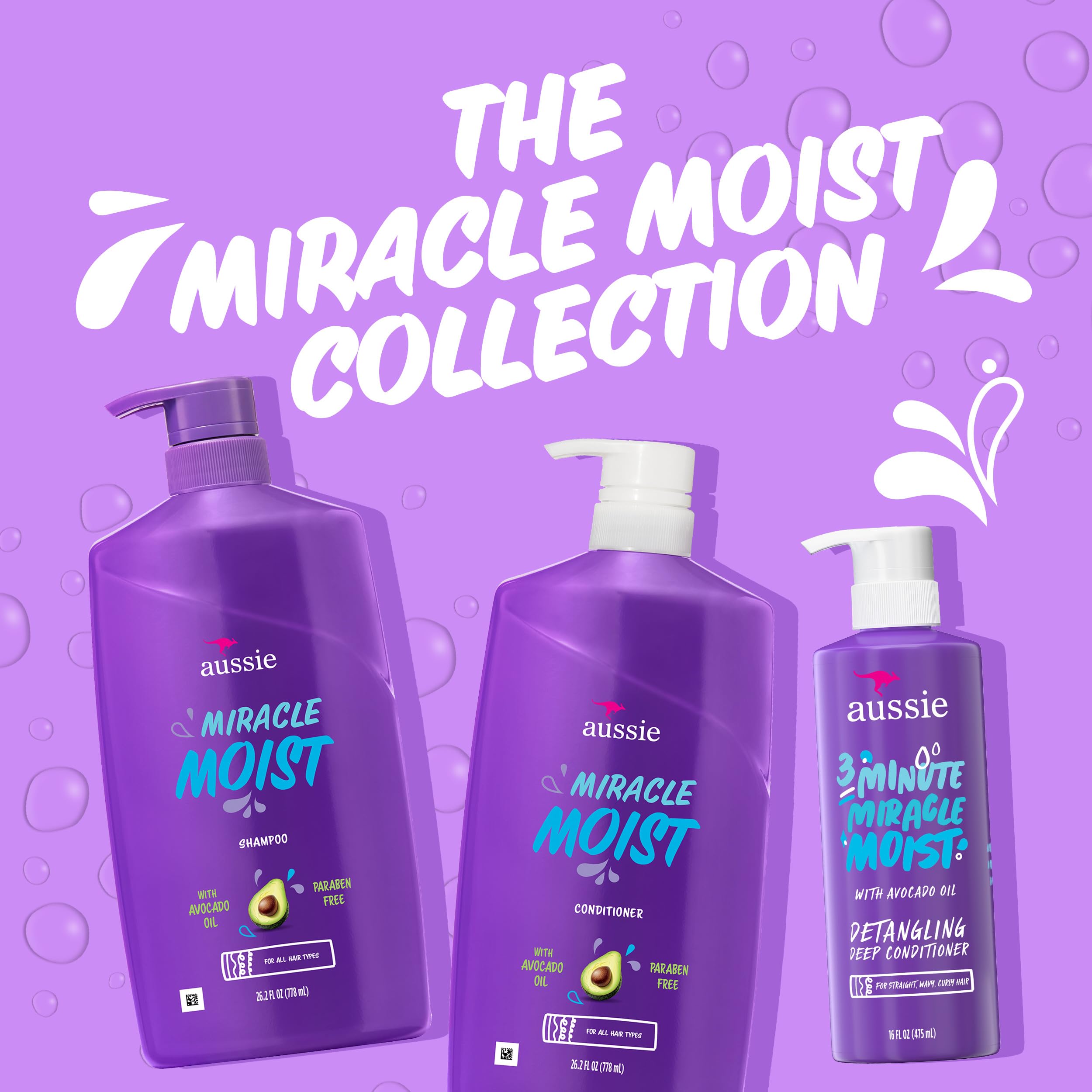 Aussie Miracle Moist label highlights paraben-free formula.