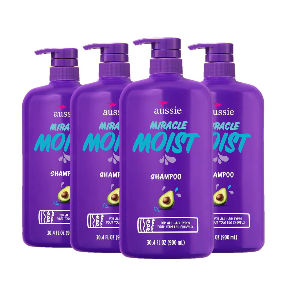 Aussie Miracle Moist Shampoo bottle showcasing avocado-jojoba hydration