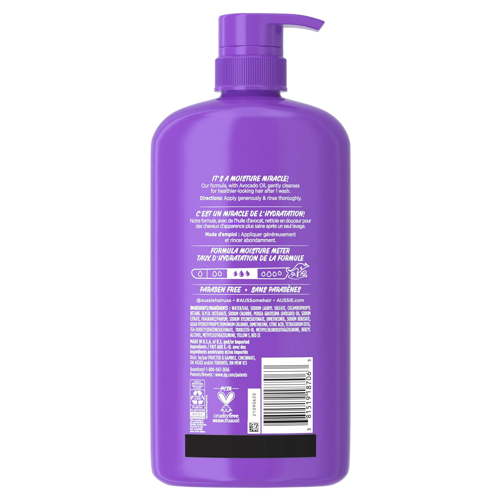 Family using Aussie Miracle Moist shampoo in a shared bathroom