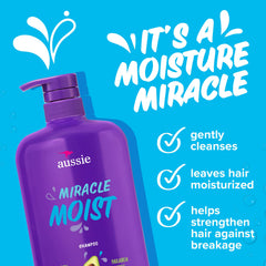 Aussie Miracle Moist Shampoo label close-up highlighting avocado and jojoba