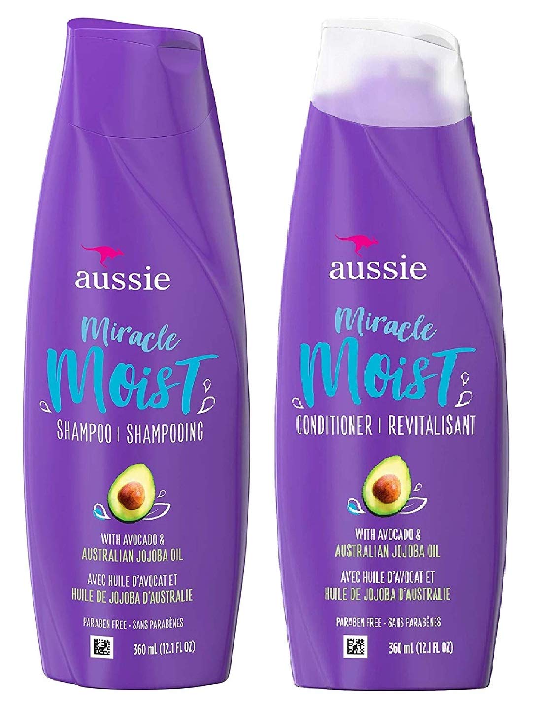 Aussie Miracle Moist Shampoo en botella, hidratación intensa para cabello seco.