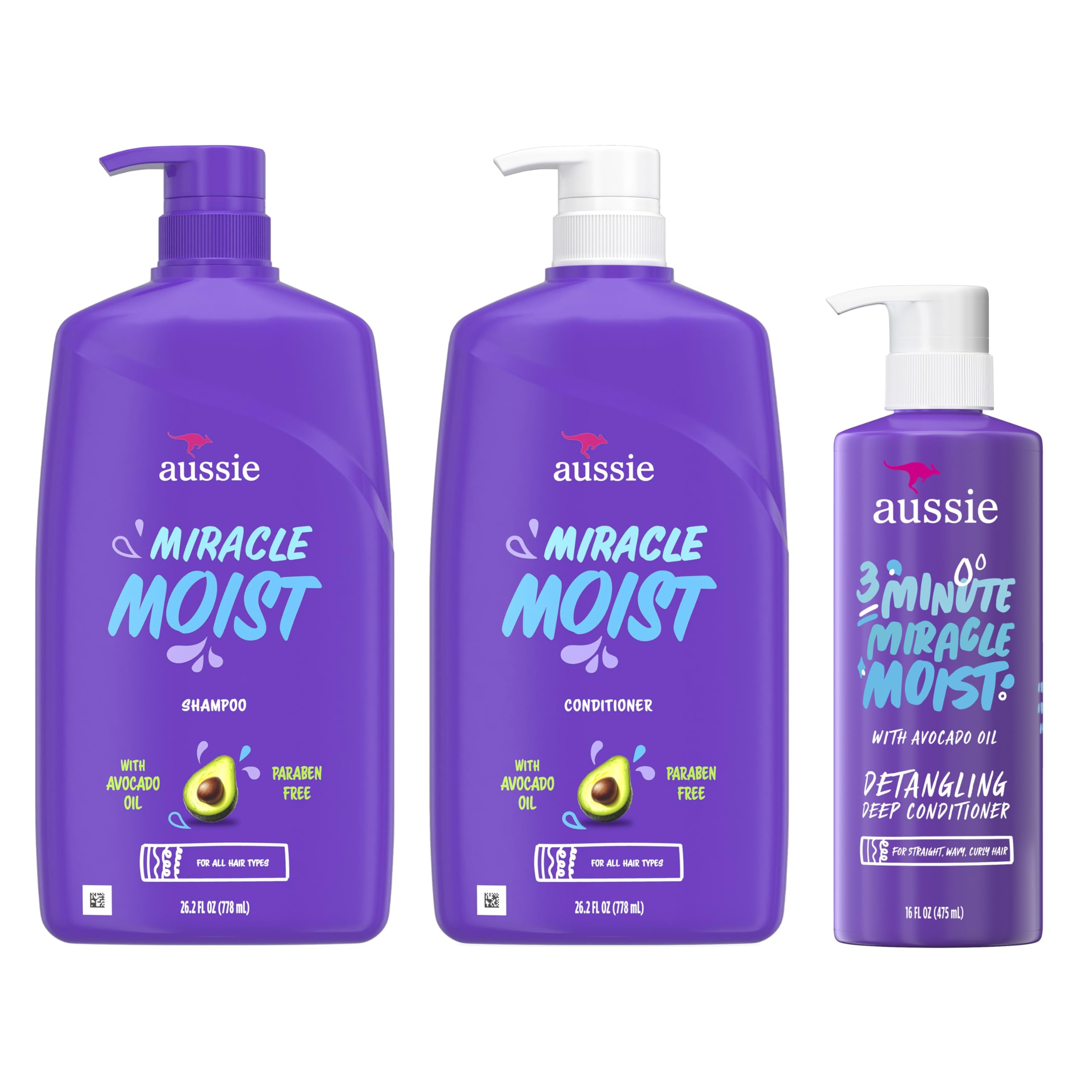 Aussie Miracle Moist shampoo and conditioner pump dispensers enable easy one-handed application.