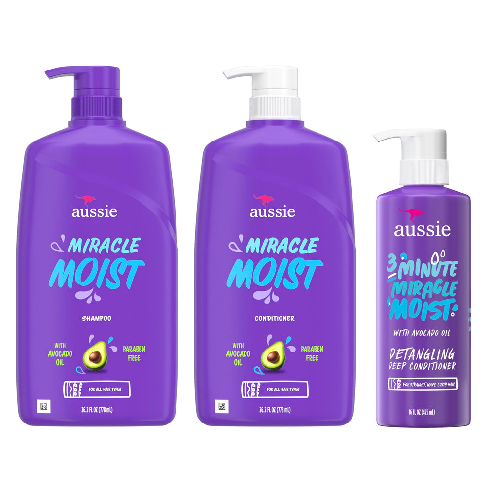 Aussie Miracle Moist shampoo and conditioner pump dispensers enable easy one-handed application.