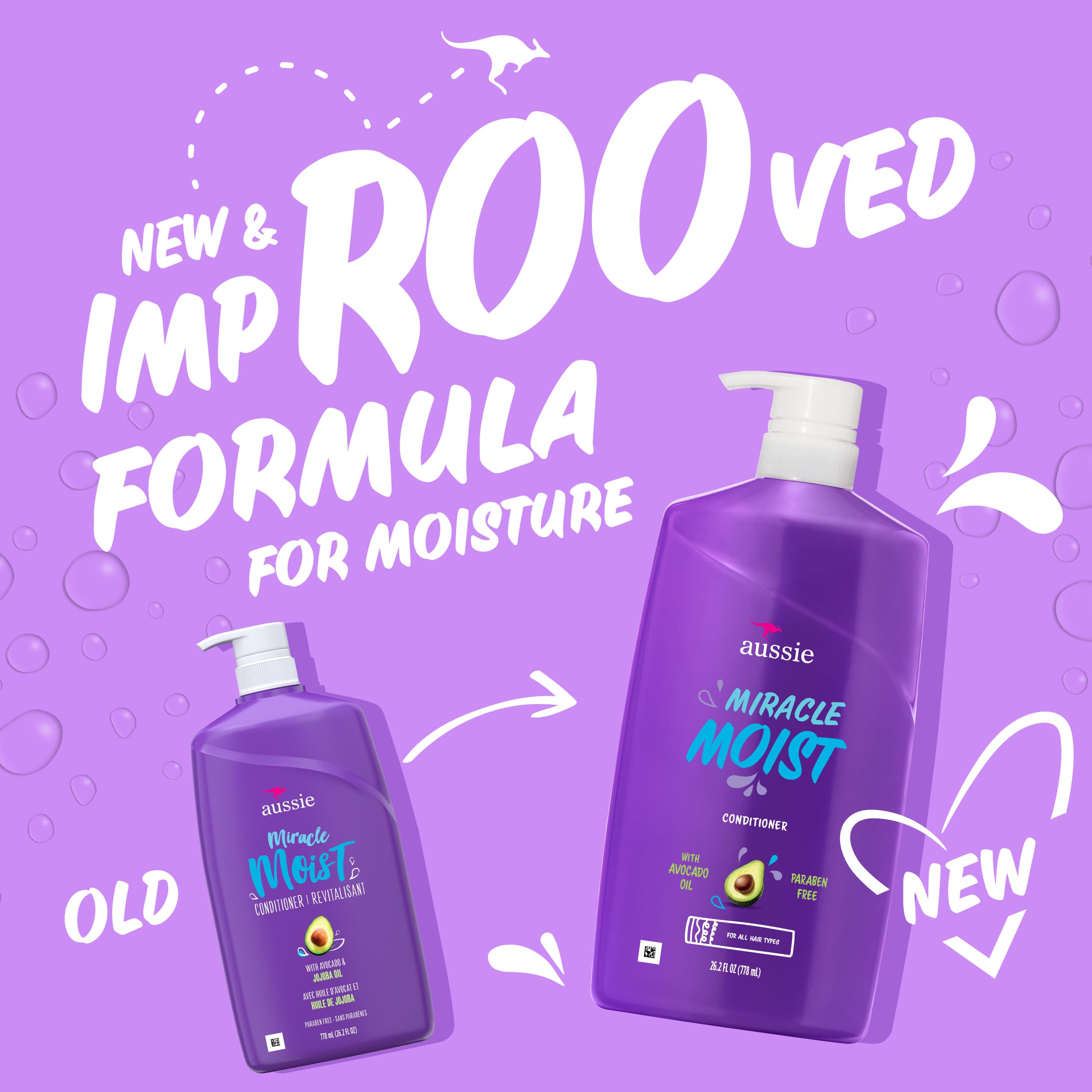 Textura cremosa de Aussie Miracle Moist facilita desenredar cabellos tras lavado.