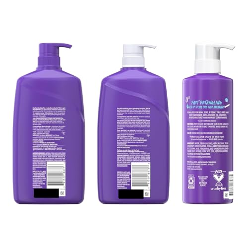 Aussie Miracle Moist trio pack on bathroom shelf signals a complete moisture routine.