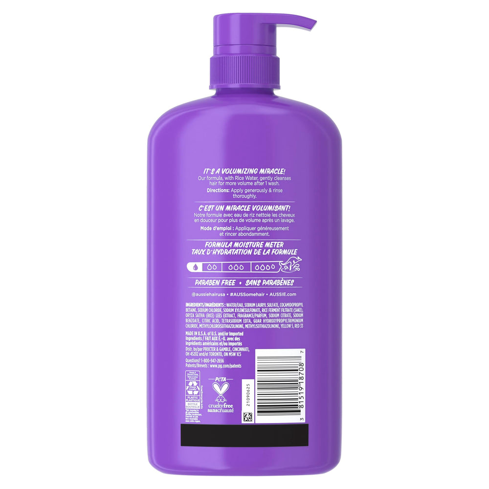 Bottle beside hair with visible shine and bounce after use