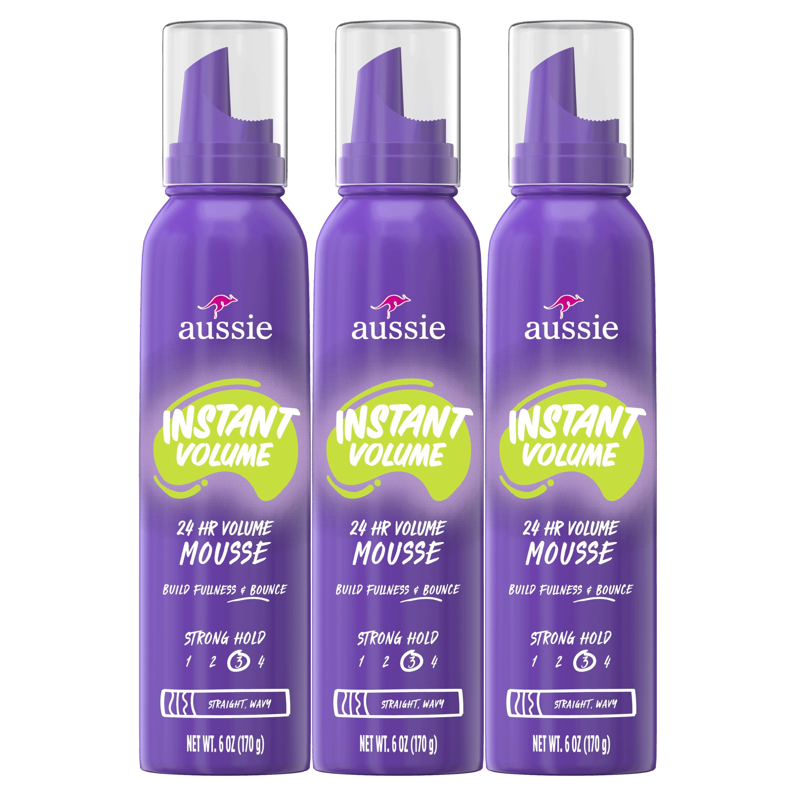 Aussie espuma de volumen Instantáneo, paquete triple para volumen duradero.