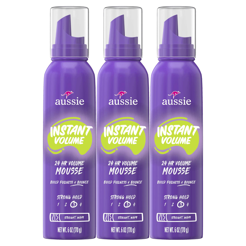 Aussie espuma de volumen Instantáneo, paquete triple para volumen duradero.