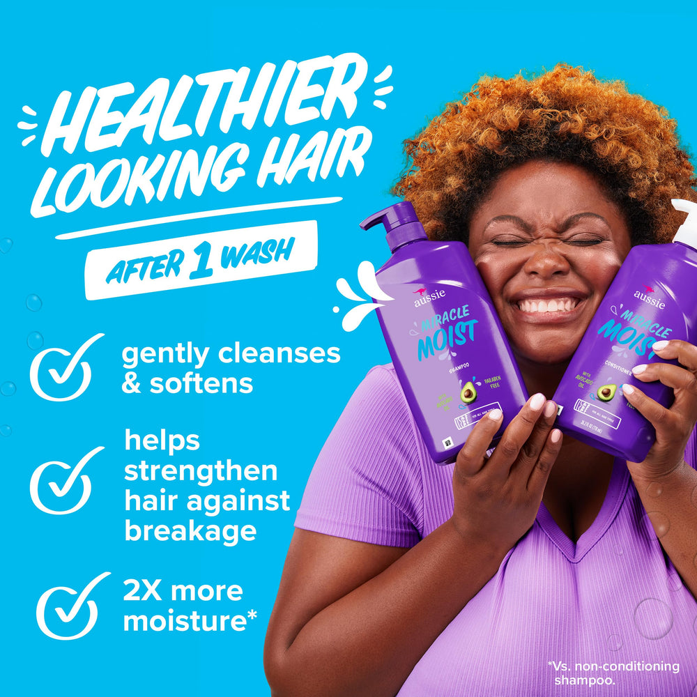 Aussie three-minute Miracle Moist deep conditioner bottle provides quick hydration.