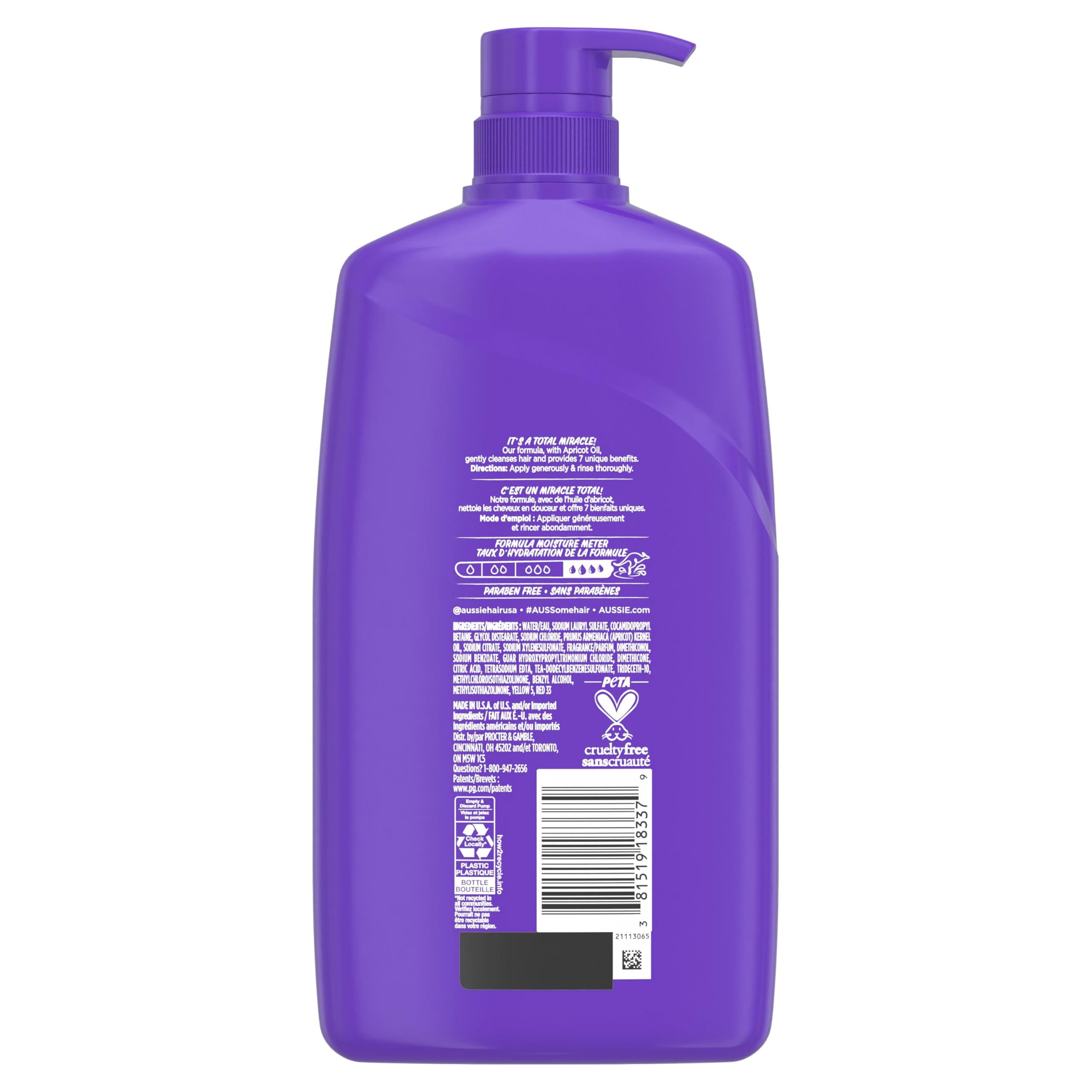 Aussie Total Miracle 7N1 Shampoo on shower shelf protecting split ends and humidity