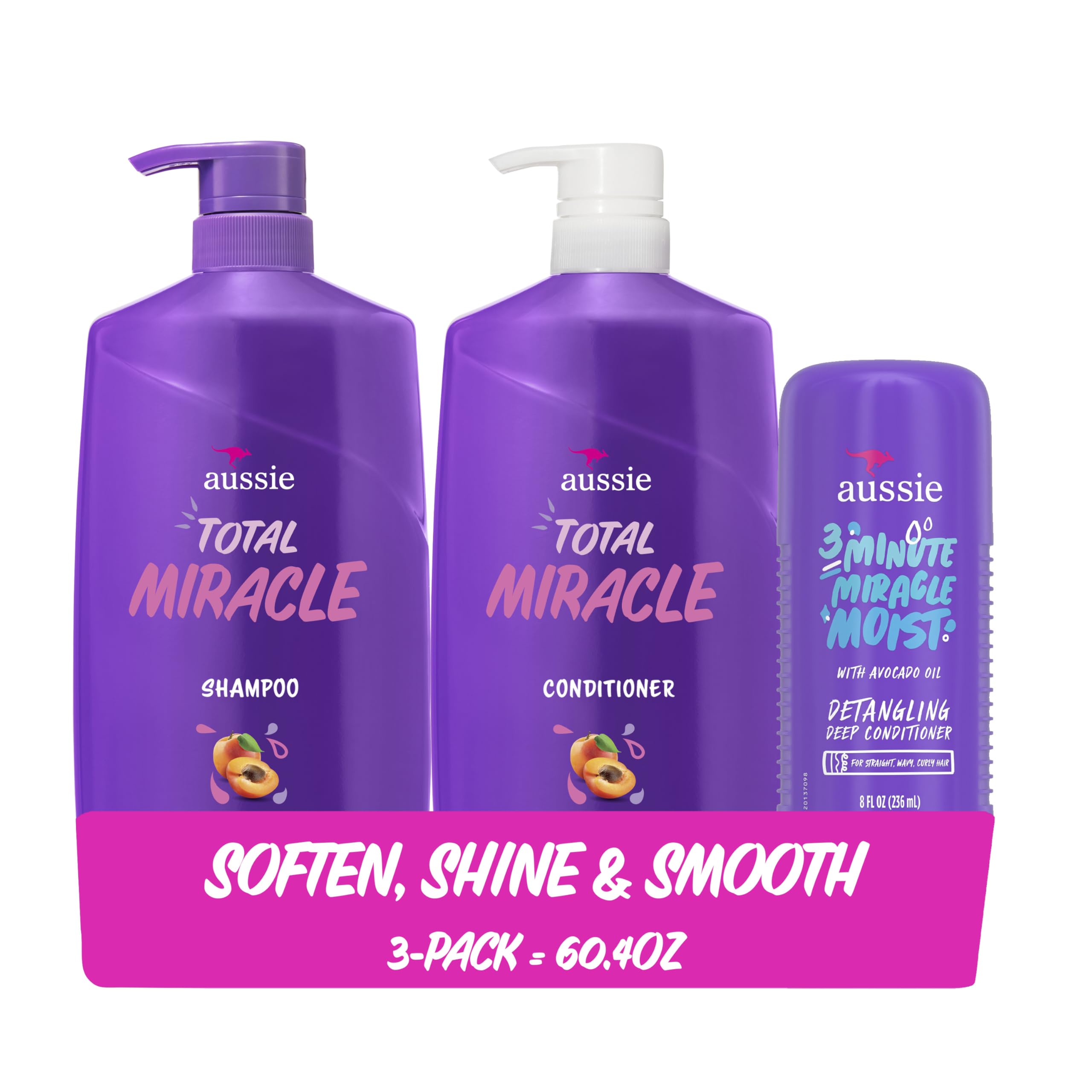 Botella de Aussie Total Miracle Champú para cabello suave.
