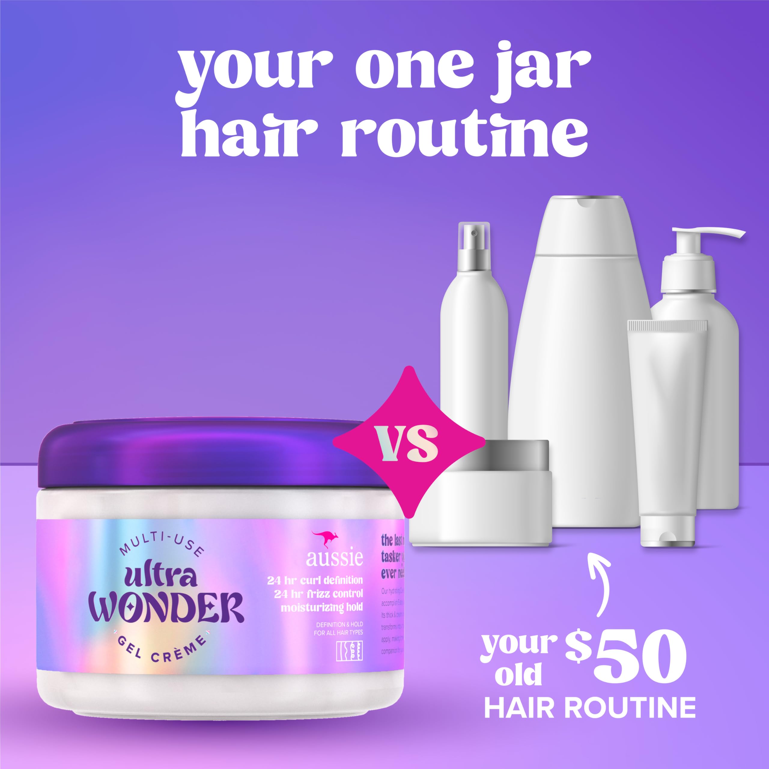 Uso flexible de Aussie Ultra Wonder en todo tipo de cabello para estilo duradero.