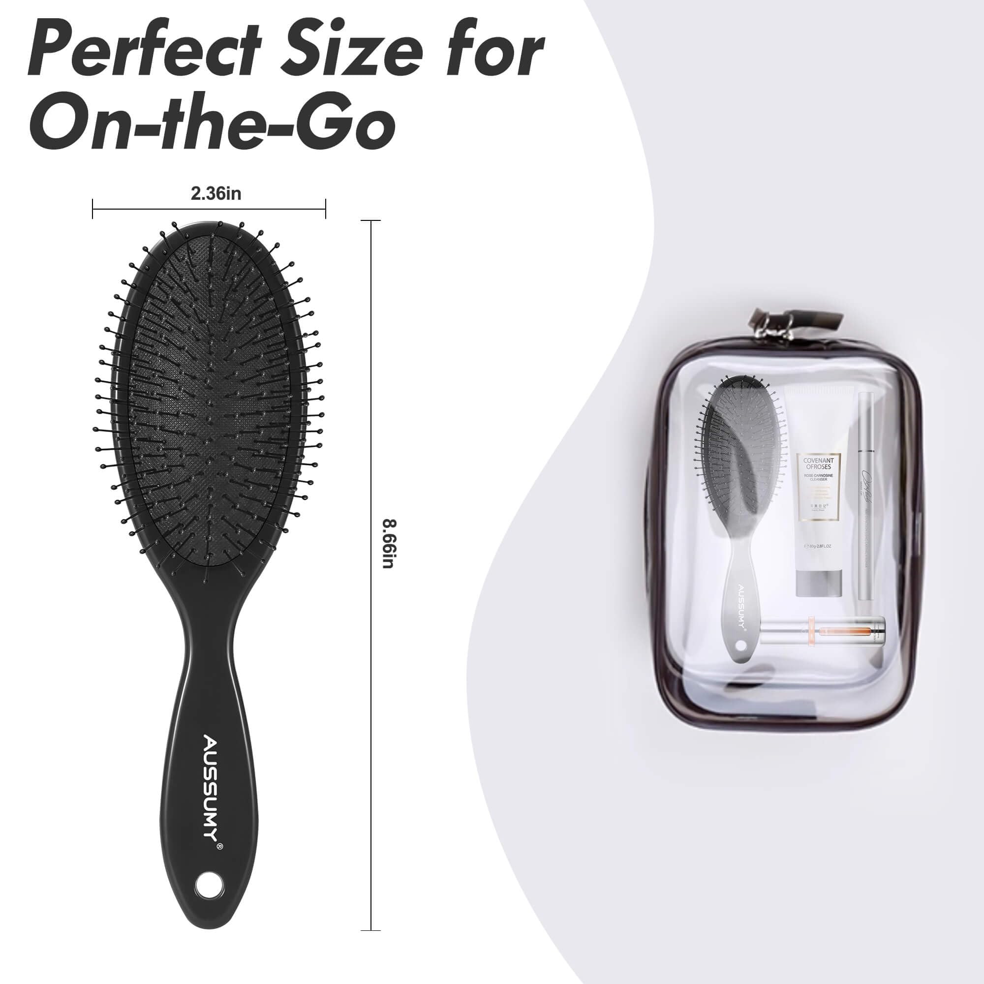 Aussumy detangler brush in black and green packaging for quick everyday grooming.