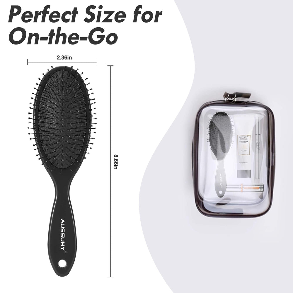 Aussumy detangler brush in black and green packaging for quick everyday grooming.