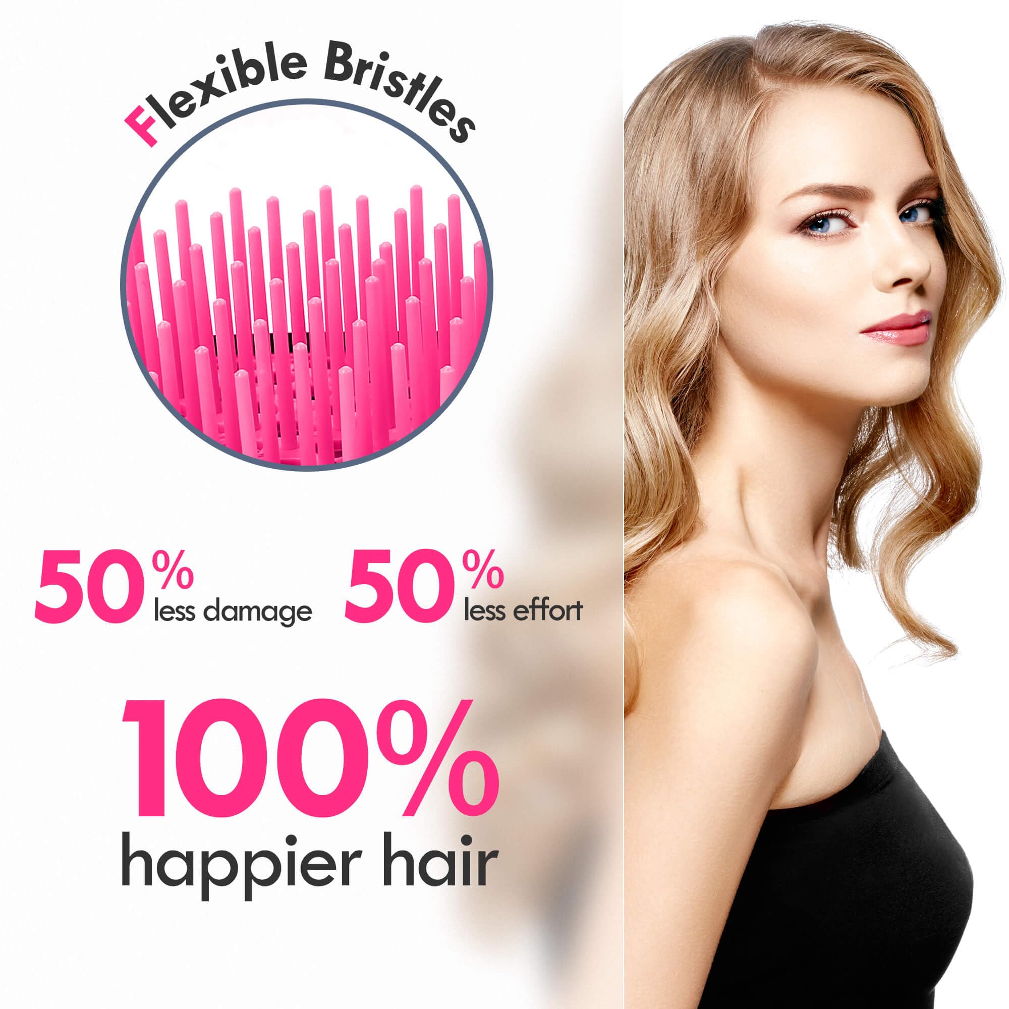 Aussumy soft bristles detangler gently detangles wet or dry hair.