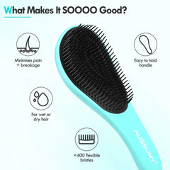Aussumy two-pack detangling brush back view showing ergonomic grip