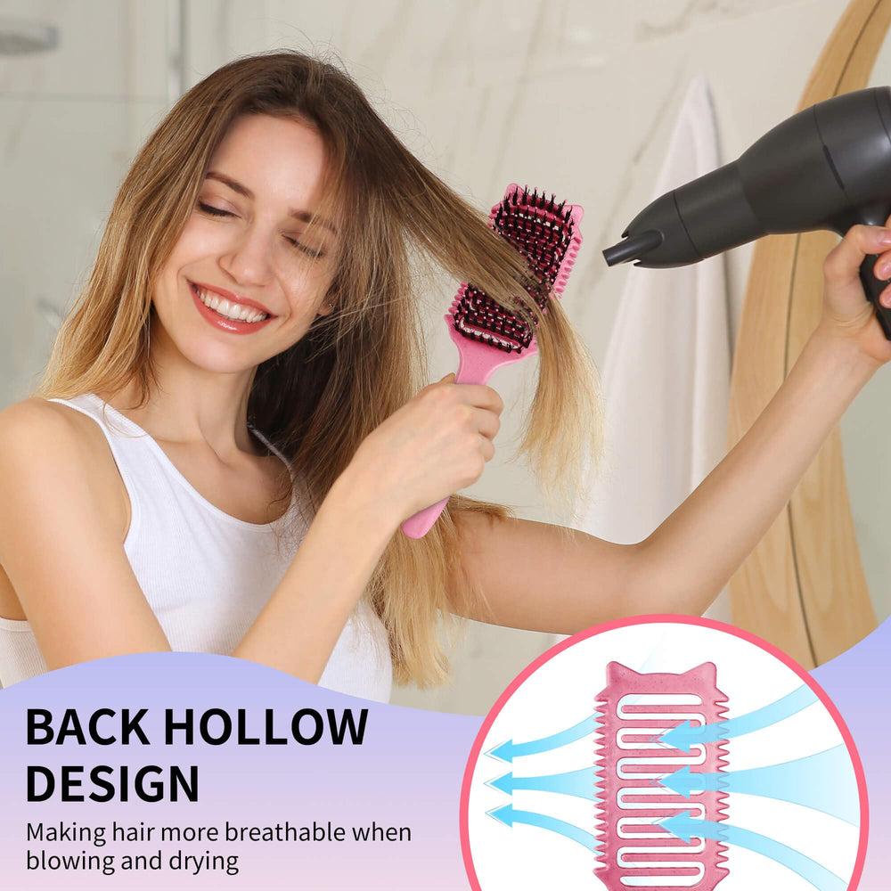 Aussumy vented wide-tooth brush in use shows airflow for faster drying