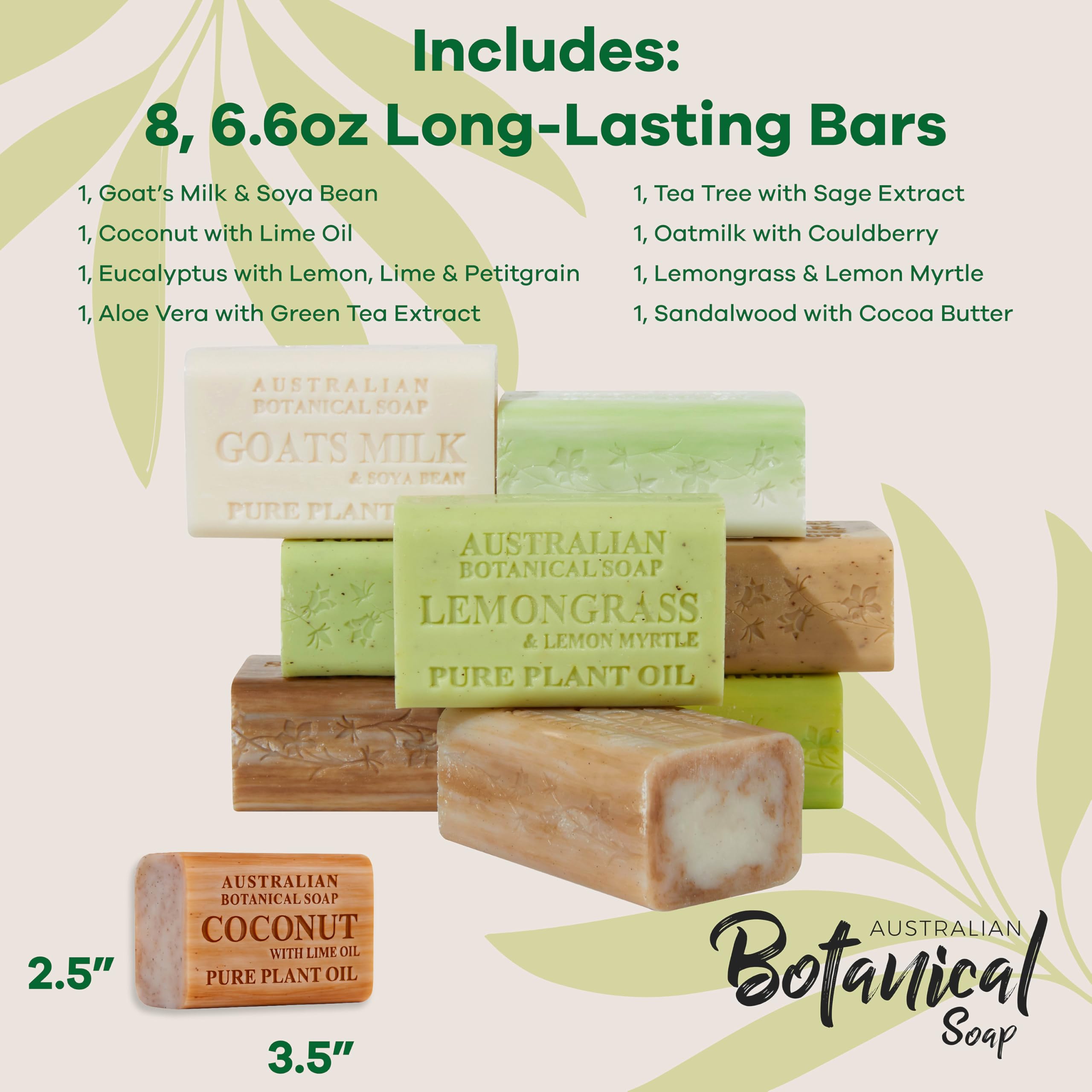 Australian Botanical Soap Coconut Lime Bar offers bright tropical fragrance
