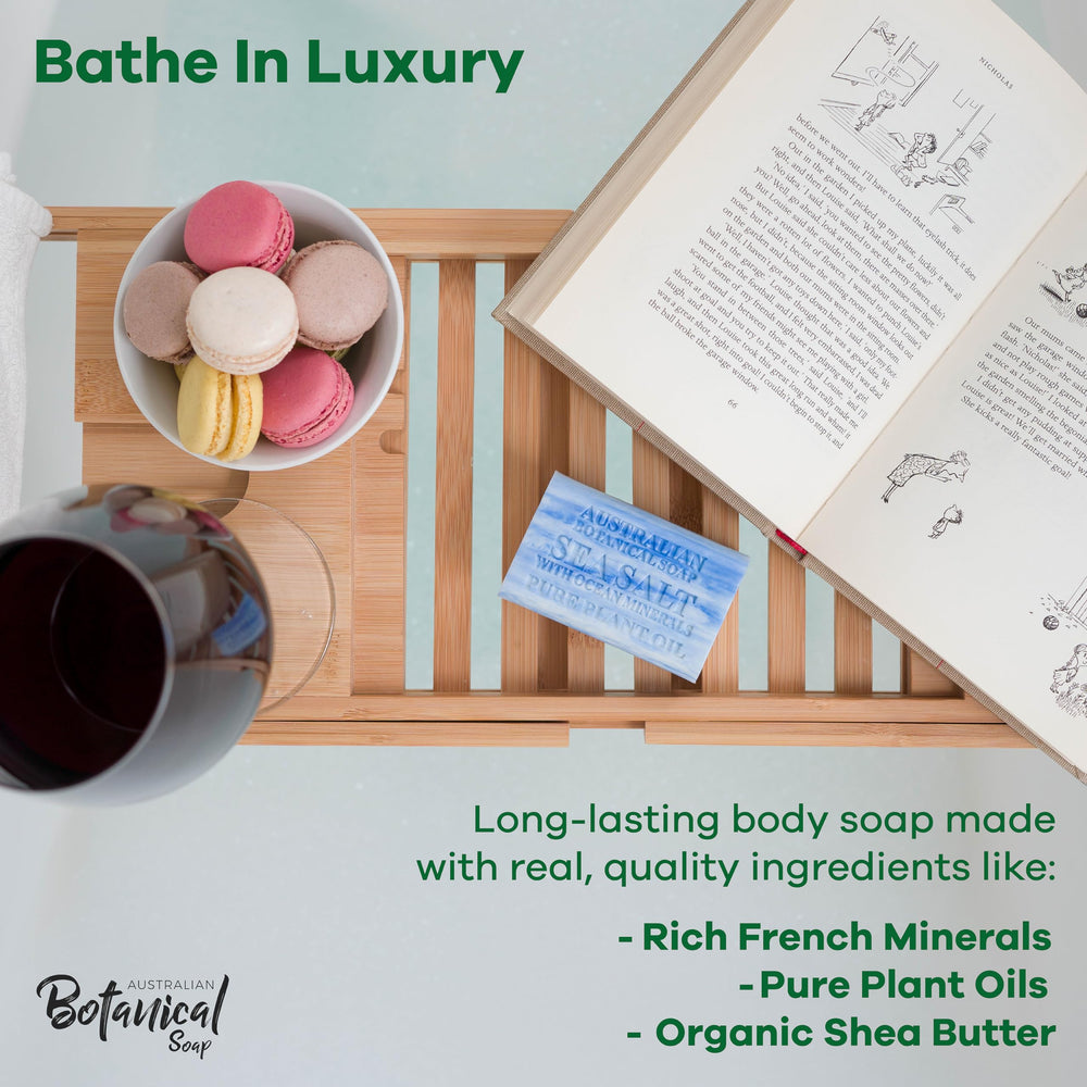 Australian Botanical Soap ocean minerals bar reveals triple-milled texture for longer-lasting showers.