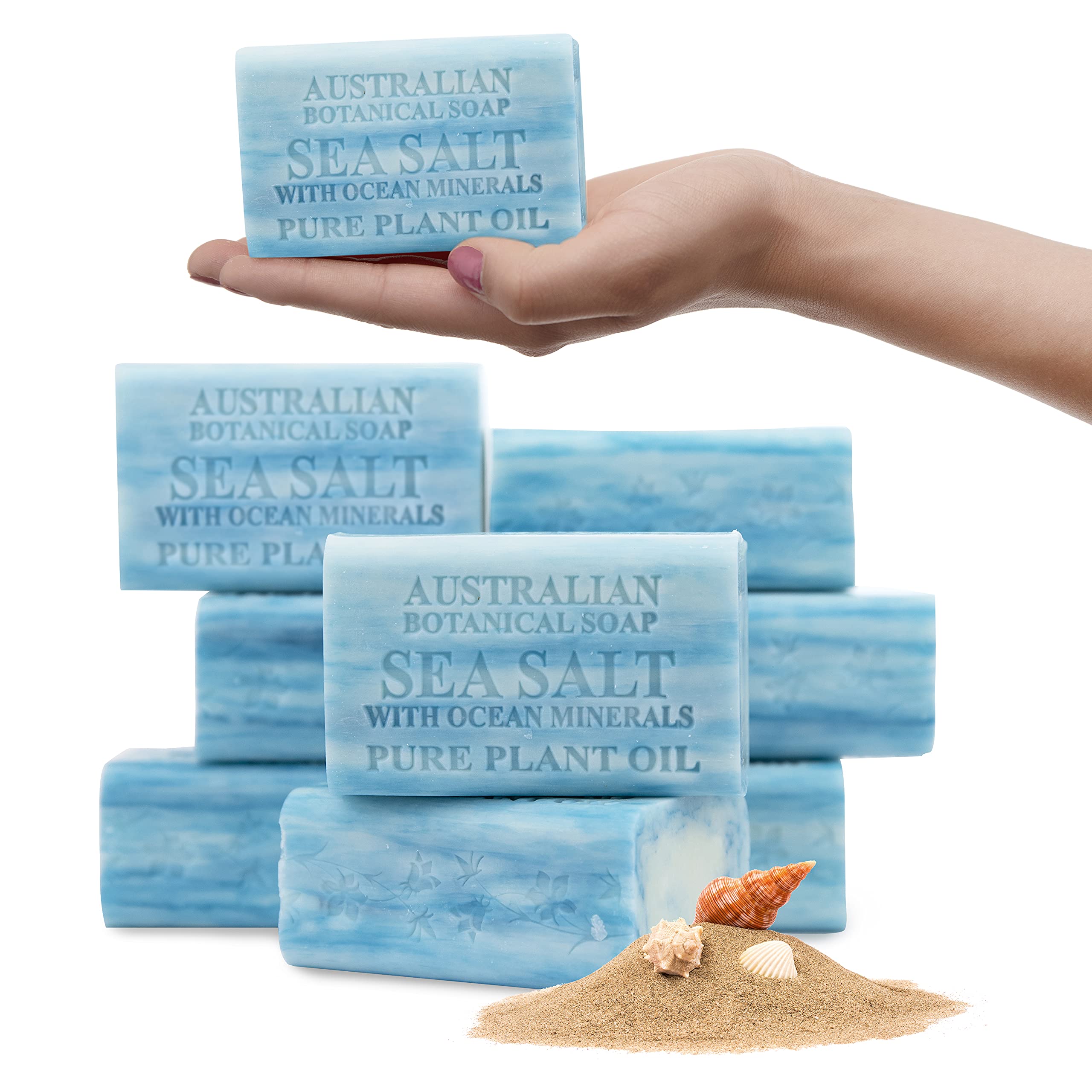 Australian Botanical Soap sea salt bar close-up showing rich lather and mineral infusion for daily cleansing.