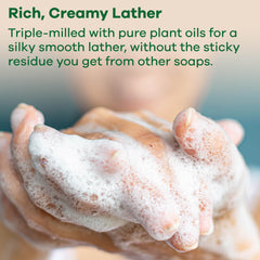 Australian Botanical Soap triple-milled bar cross-section highlighting dense lather for thorough cleansing.