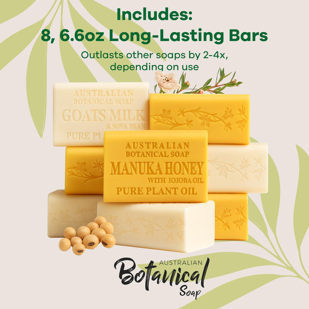 Australian Botanical Triple-milled soap texture close-up emphasizes dense, long-lasting bar.