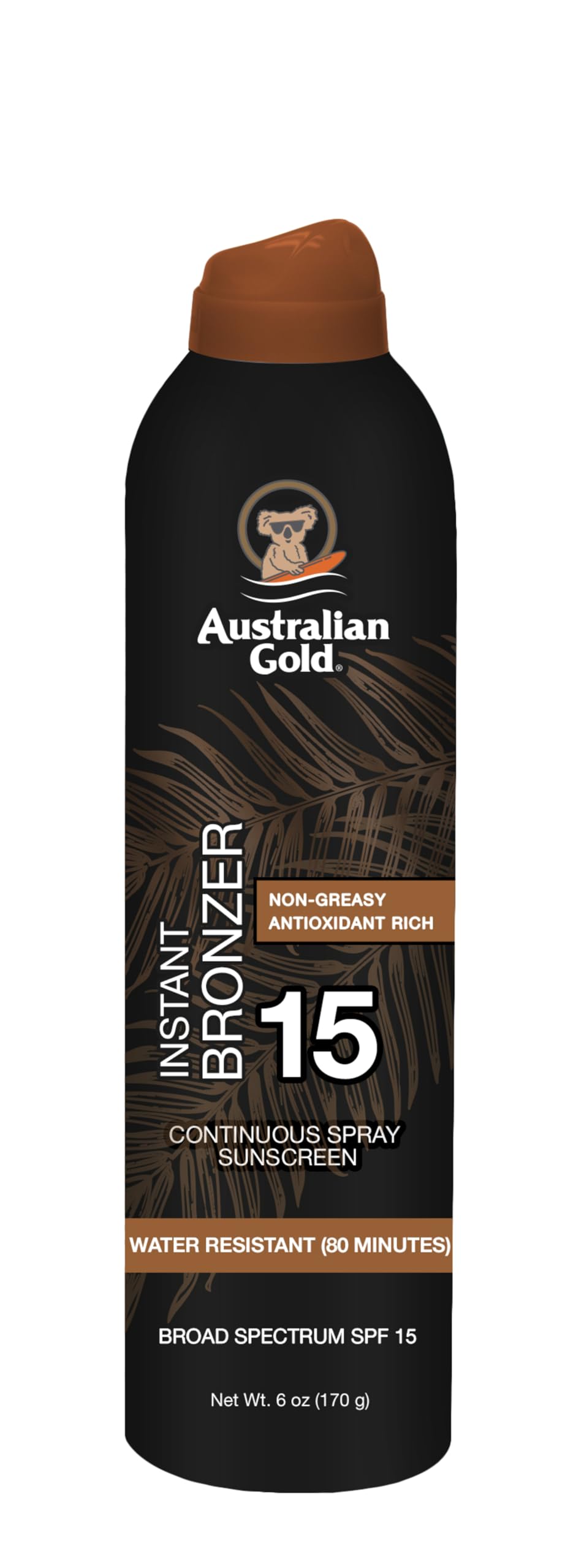 Australian Gold atomizador continuo: protección UV rápida y uniforme para la piel.