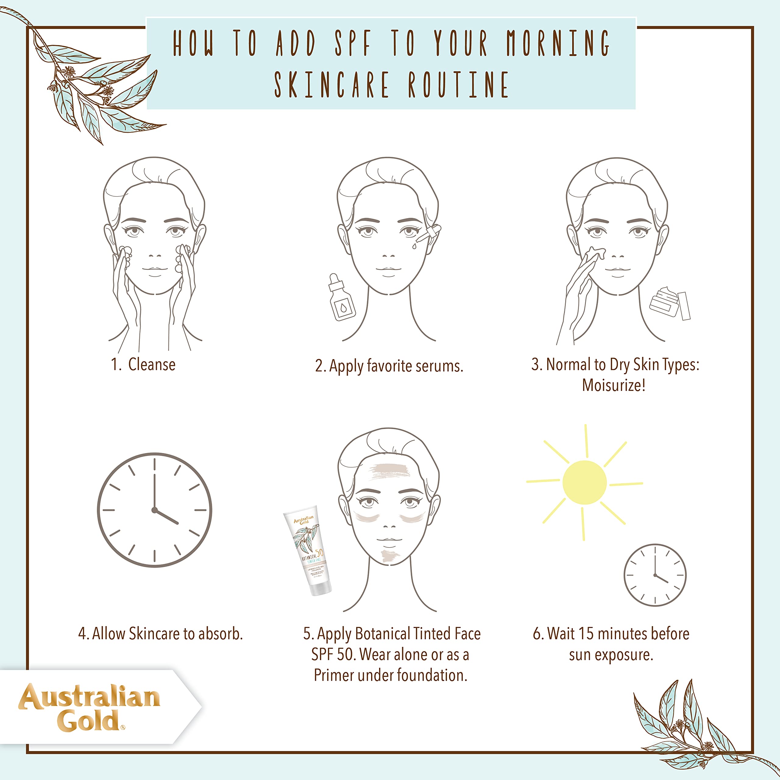 Fragrance-free Australian Gold tinted sunscreen on clean skin.