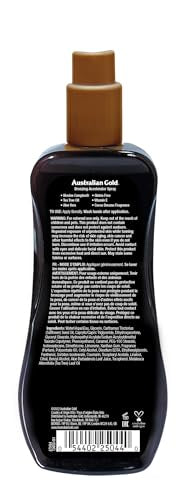 Australian Gold bronzer spray in action deepens tan on sun or sunbed.
