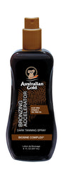 Australian Gold Dark Tanning Accelerator Spray Gel bottle ready for outdoor tanning, boosting bronze glow.