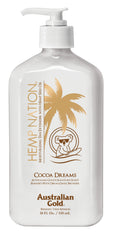 Australian Gold Hemp Nation Cocoa Dreams tan extender bottle showing hydrating hemp seed oil formula