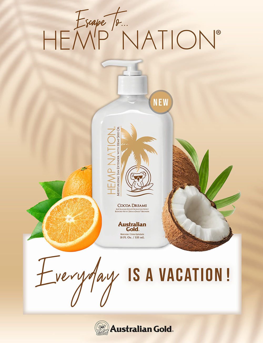 Australian Gold Hemp Nation Cocoa Dreams tan extender with Derma Dark bronzer cream for deeper color