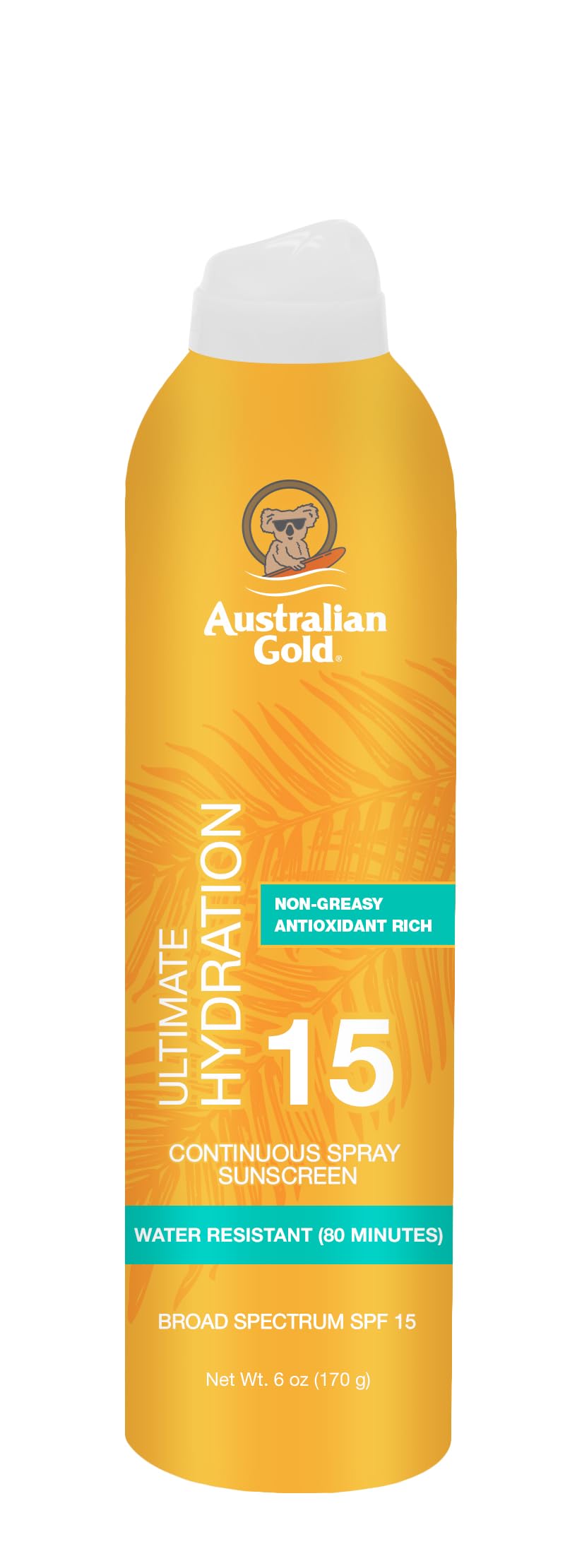 Australian Gold rociador continuo SPF 15, protección rápida al exterior.