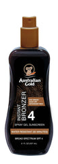 Australian Gold spray gel SPF4 bronceado instantáneo y hidratación suave.