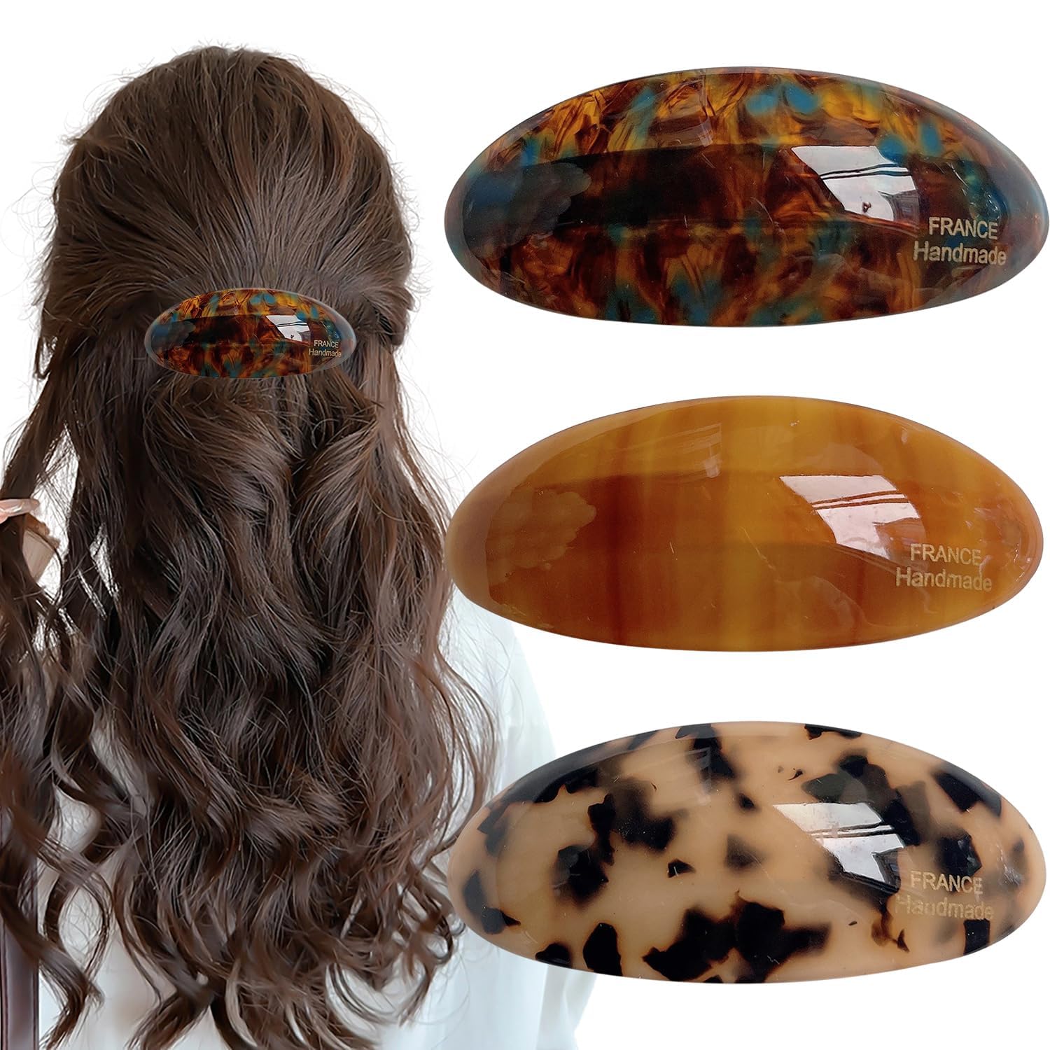 Auswalar prendedor cabello acetato, vista frontal, ideal para peinados elegantes y duraderos.