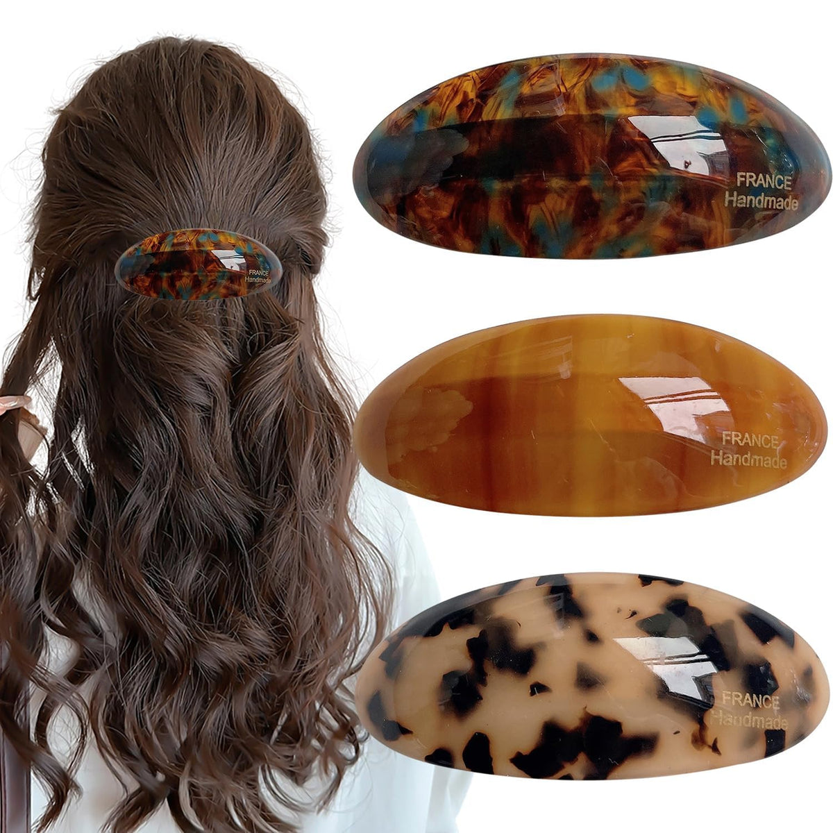 Auswalar prendedor cabello acetato, vista frontal, ideal para peinados elegantes y duraderos.