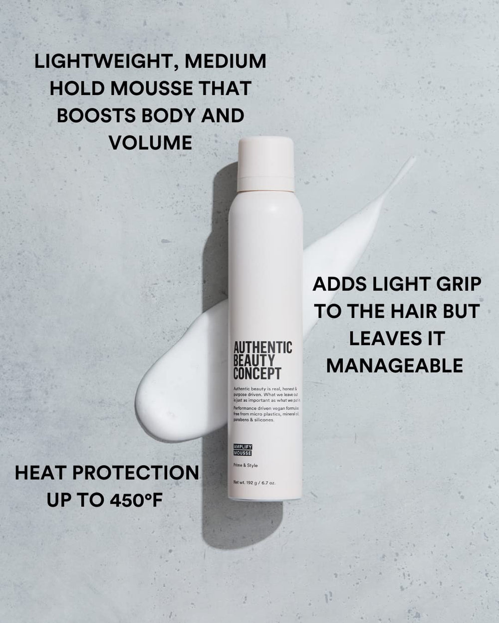 Amplify Mousse foam texture demonstrates airy hold for natural-looking style.