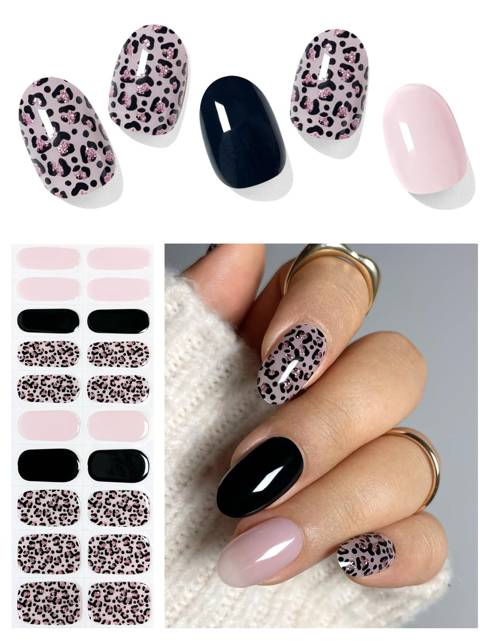AutyaMee tiras gel uñas rosa leopardo en diseño llamativo para uñas de moda