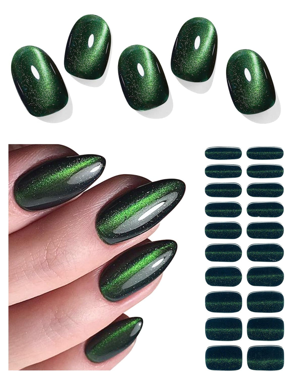 AutyaMee uñas gel, ojo de gato verde profundo, acabado elegante para uñas en casa.