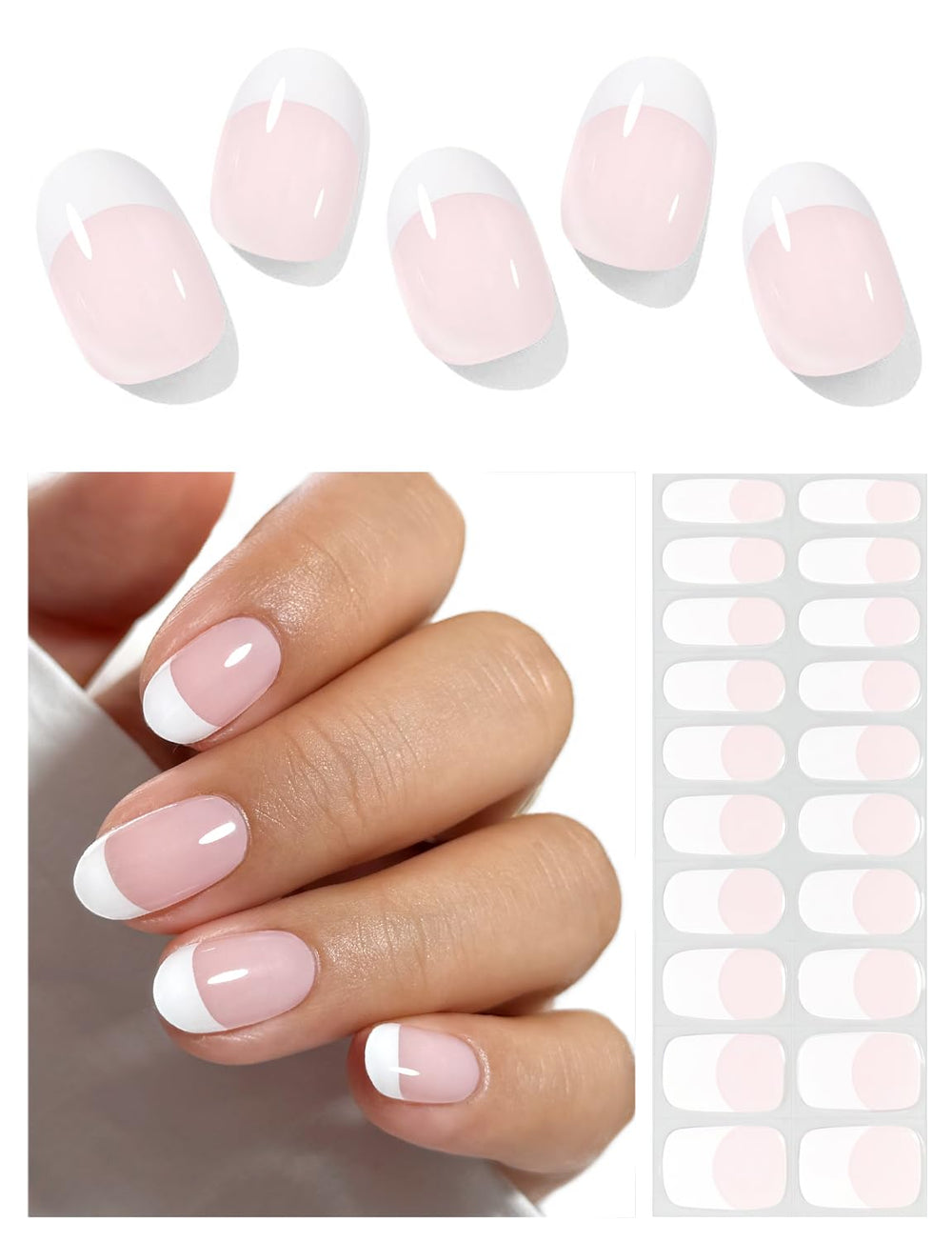 AutyaMee parches gel semicurados frances clasico blanco tamaño L para uñas pulidas.